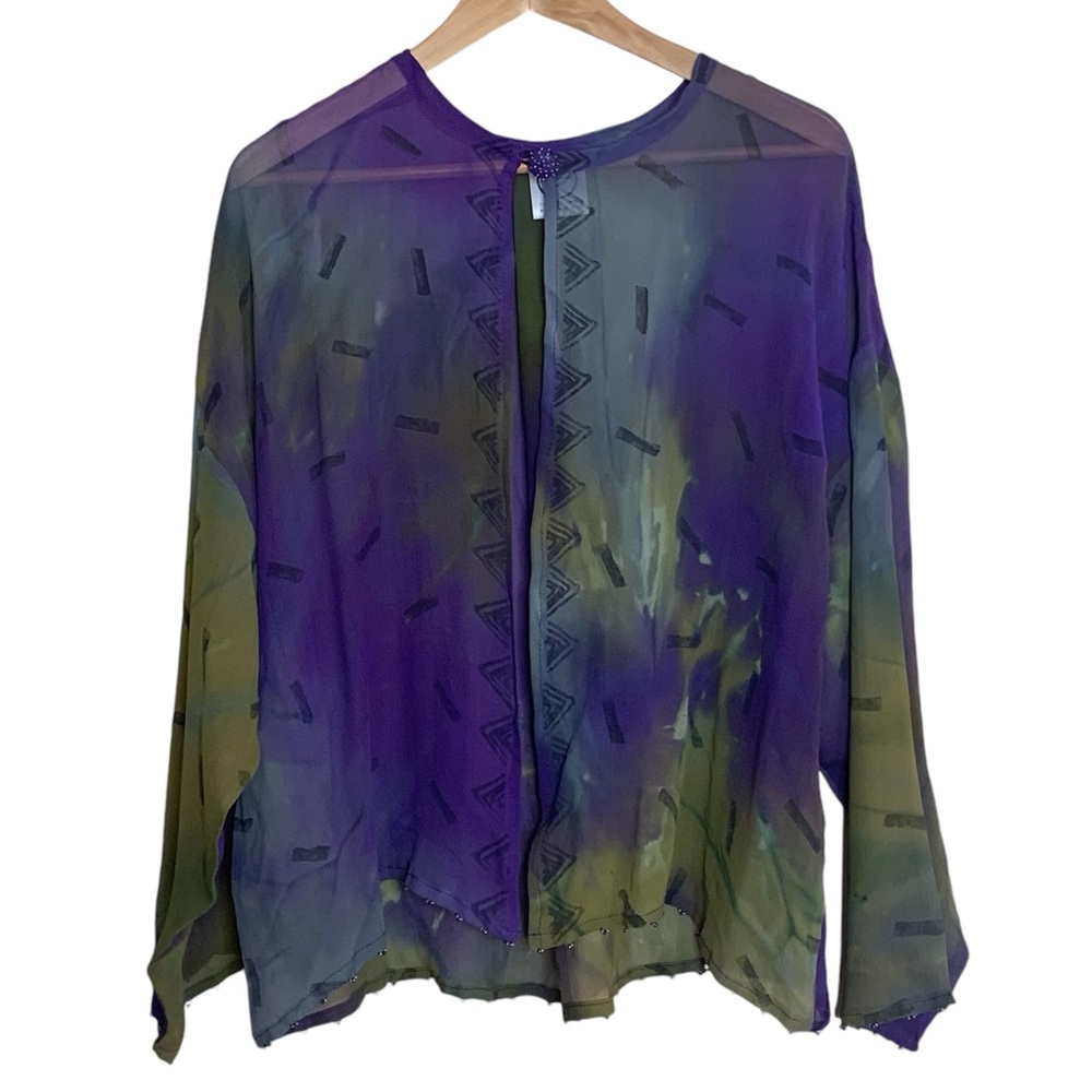 Justine Textile Art Artwear Hand Painted Silk Cardigan Shawl Size Medium Boho